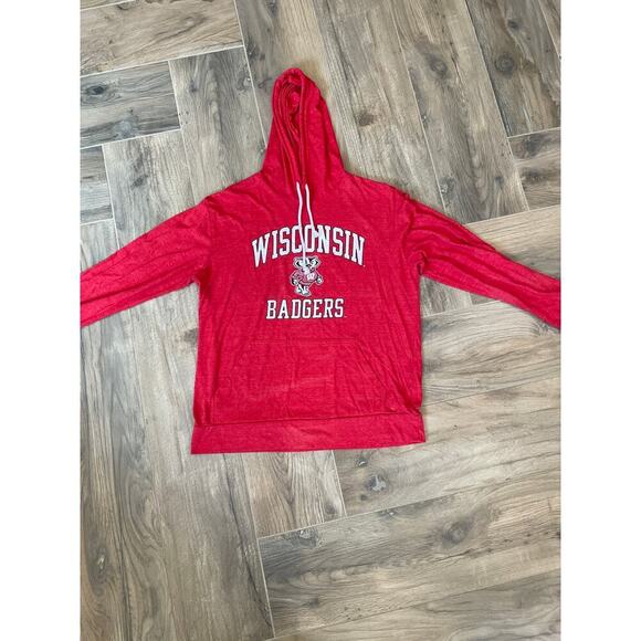 Vintage Blue 84 Wisconsin Badgers Long Sleeved Red Hoodie with Pocket Large - Picture 1 of 5